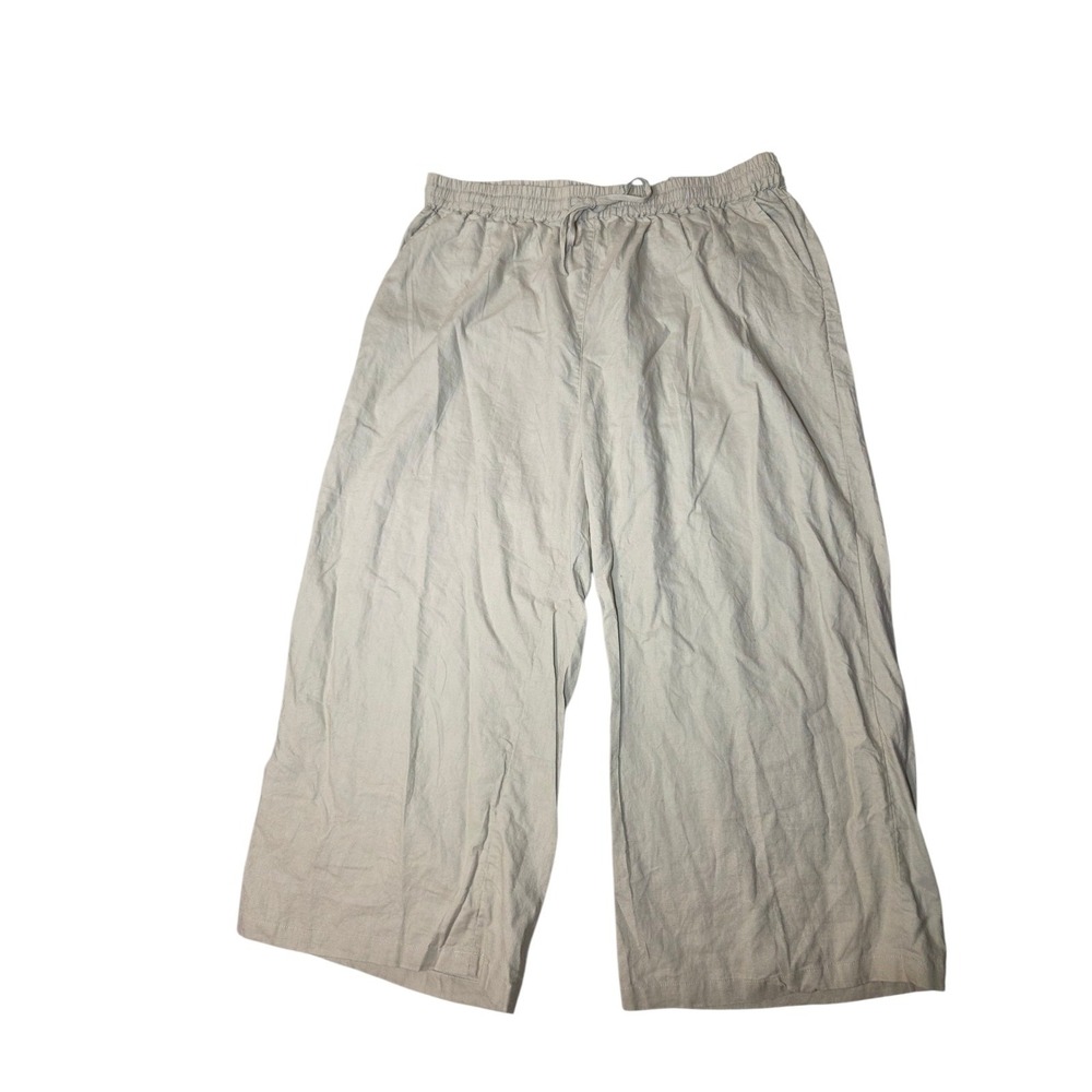 Cotton‎ Linen Blend Beige Cropped Wide Leg Pull On Pants 3X NWT Ecupper
